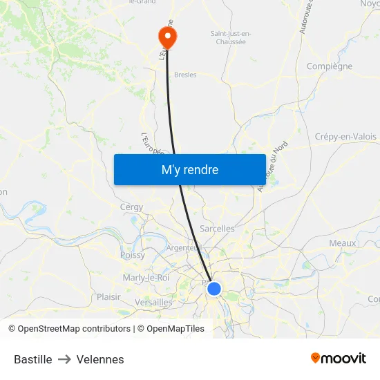 Bastille to Velennes map