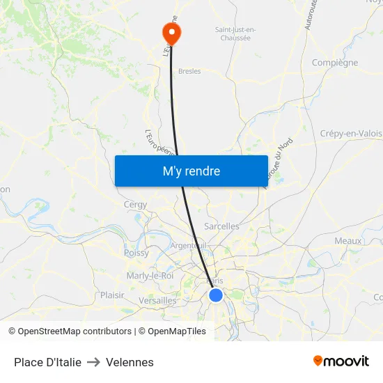 Place D'Italie to Velennes map