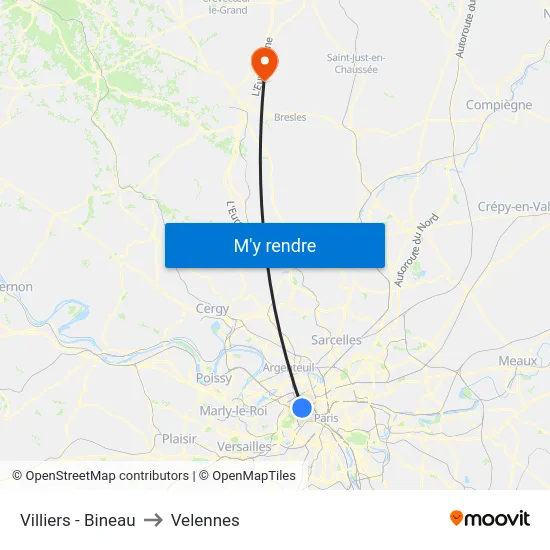 Villiers - Bineau to Velennes map