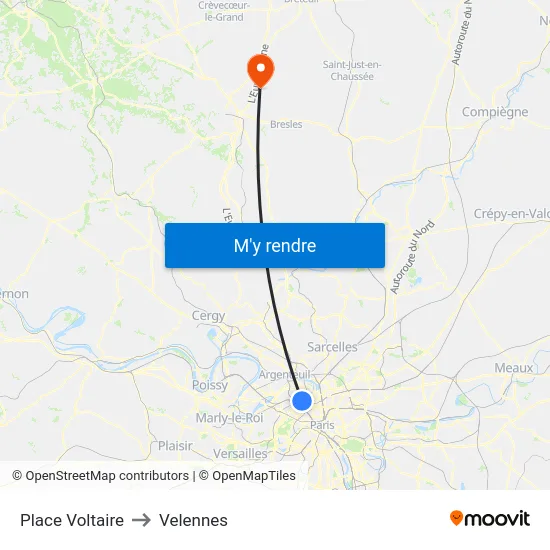 Place Voltaire to Velennes map