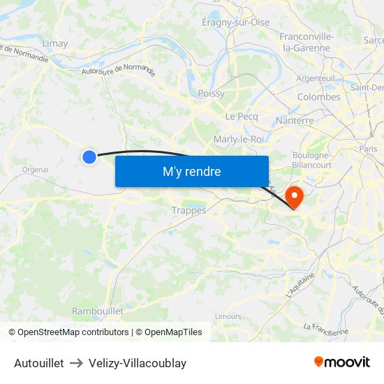 Autouillet to Velizy-Villacoublay map