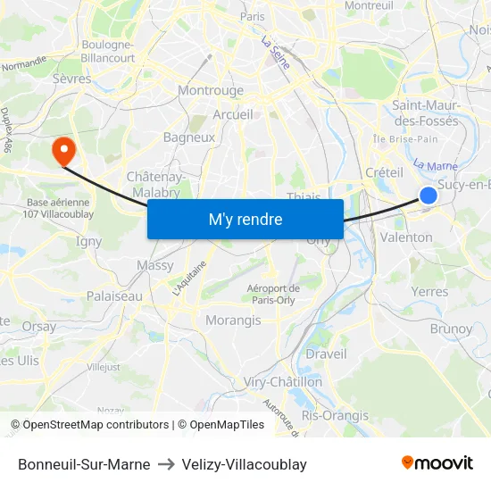 Bonneuil-Sur-Marne to Velizy-Villacoublay map