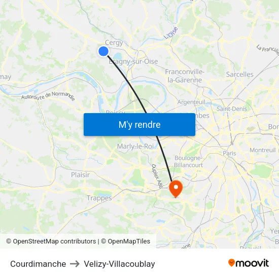 Courdimanche to Velizy-Villacoublay map