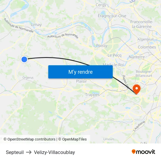 Septeuil to Velizy-Villacoublay map