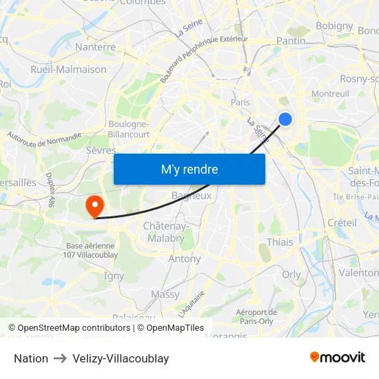 Nation to Velizy-Villacoublay map