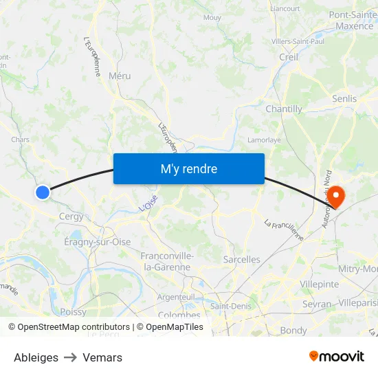 Ableiges to Vemars map