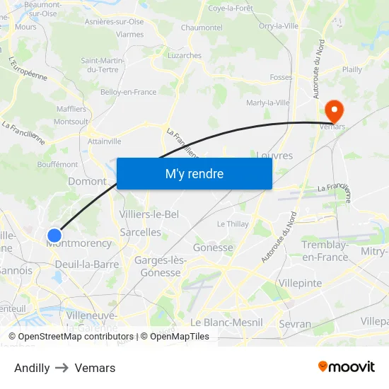 Andilly to Vemars map