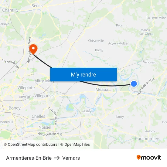 Armentieres-En-Brie to Vemars map