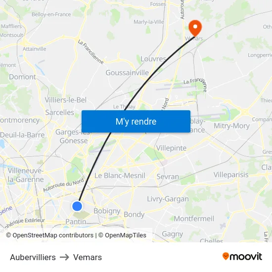 Aubervilliers to Vemars map