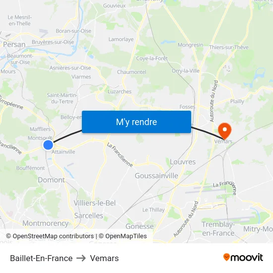 Baillet-En-France to Vemars map