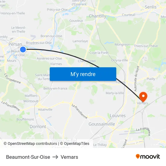 Beaumont-Sur-Oise to Vemars map