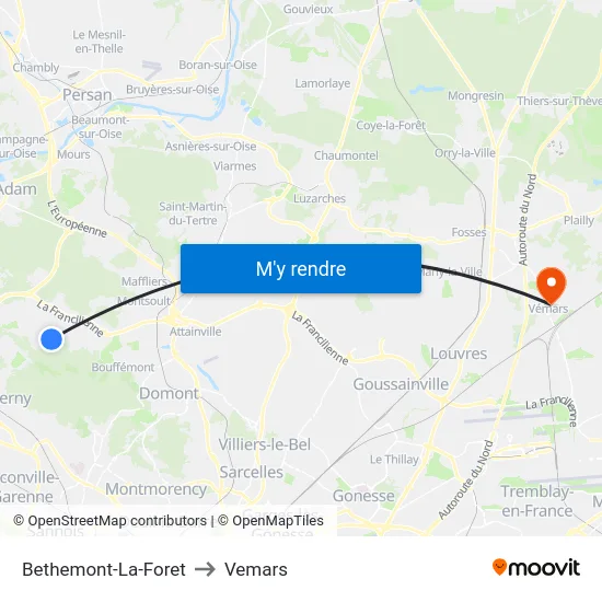 Bethemont-La-Foret to Vemars map