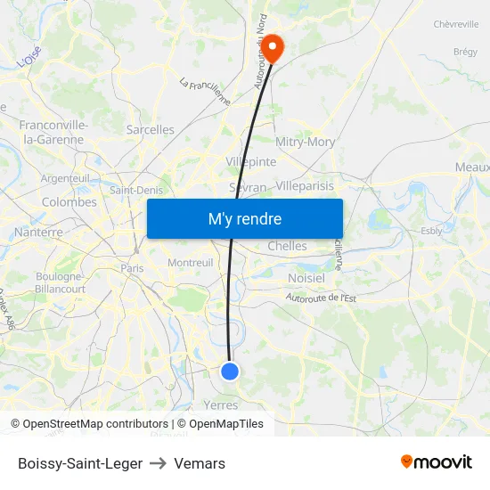 Boissy-Saint-Leger to Vemars map