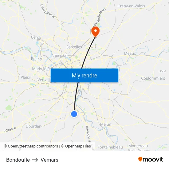 Bondoufle to Vemars map
