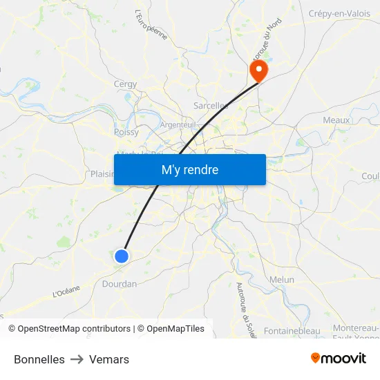 Bonnelles to Vemars map