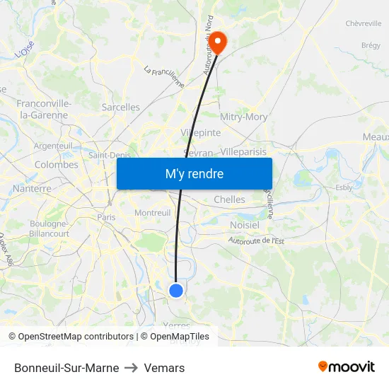 Bonneuil-Sur-Marne to Vemars map