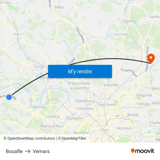 Bouafle to Vemars map