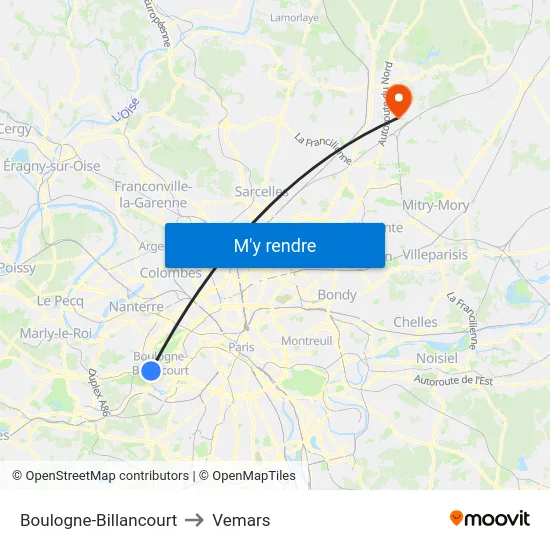 Boulogne-Billancourt to Vemars map