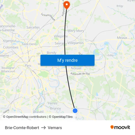 Brie-Comte-Robert to Vemars map