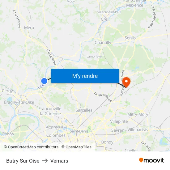 Butry-Sur-Oise to Vemars map