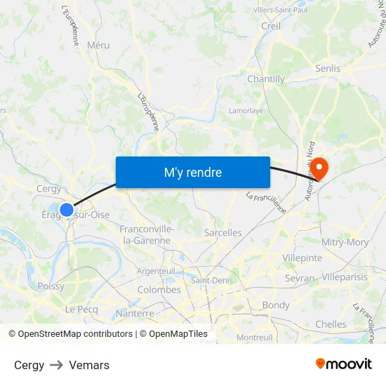 Cergy to Vemars map