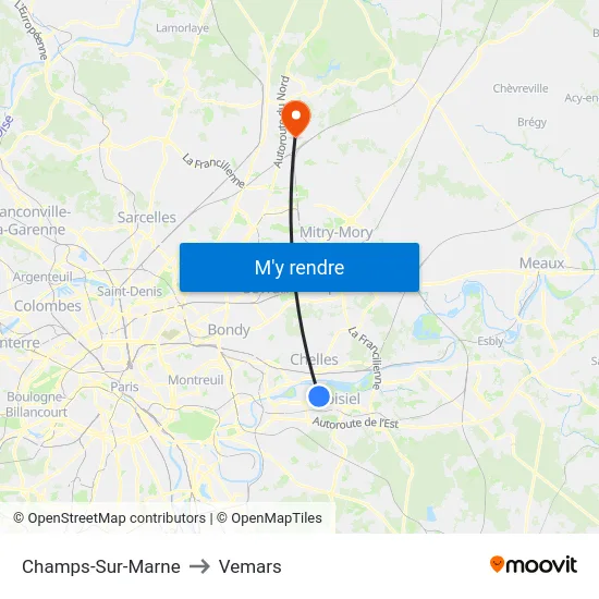 Champs-Sur-Marne to Vemars map