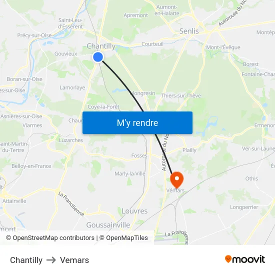 Chantilly to Vemars map