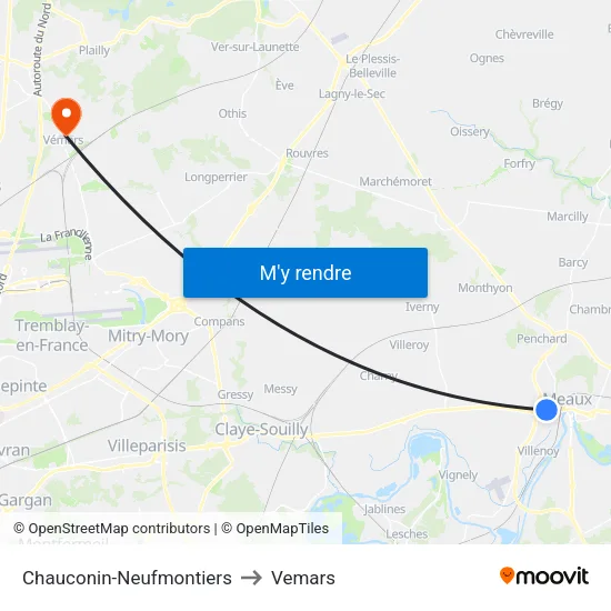 Chauconin-Neufmontiers to Vemars map