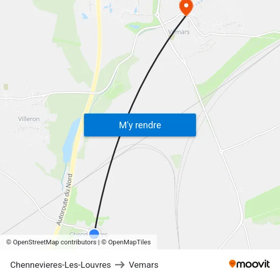 Chennevieres-Les-Louvres to Vemars map