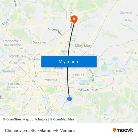 Chennevieres-Sur-Marne to Vemars map