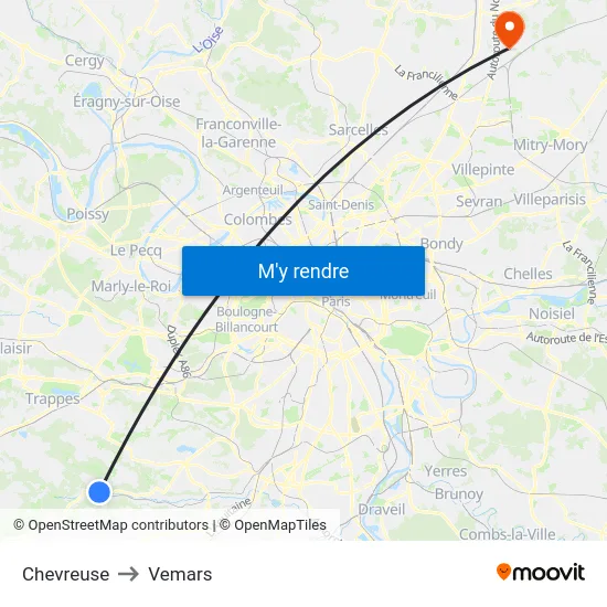 Chevreuse to Vemars map