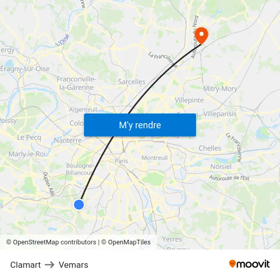 Clamart to Vemars map