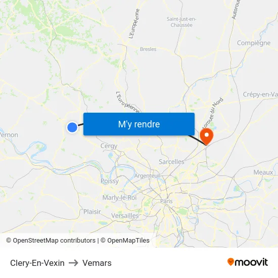 Clery-En-Vexin to Vemars map