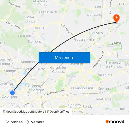 Colombes to Vemars map