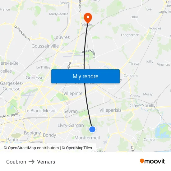 Coubron to Vemars map