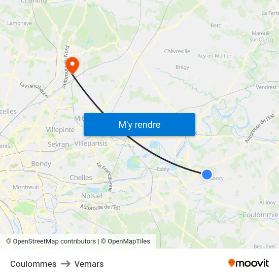 Coulommes to Vemars map