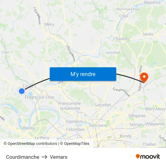 Courdimanche to Vemars map