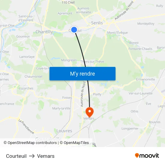 Courteuil to Vemars map