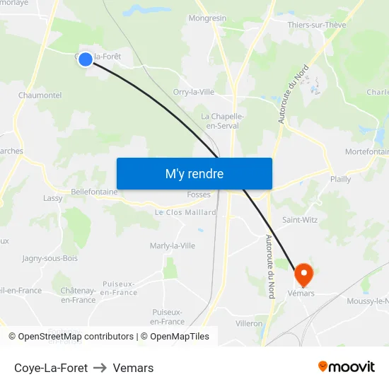 Coye-La-Foret to Vemars map