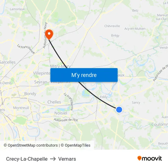 Crecy-La-Chapelle to Vemars map