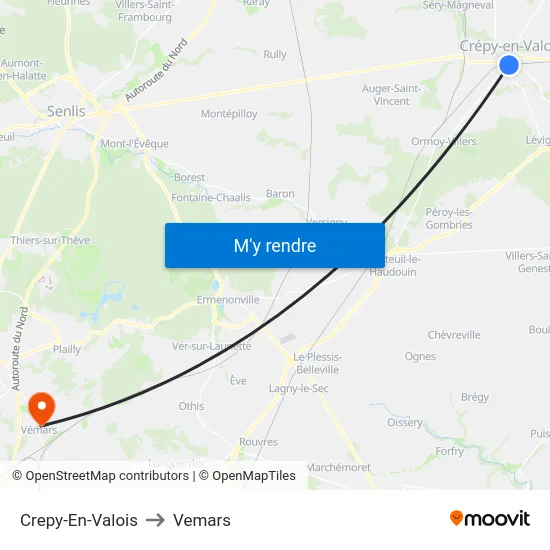 Crepy-En-Valois to Vemars map