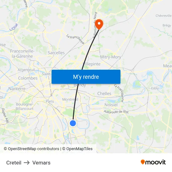 Creteil to Vemars map