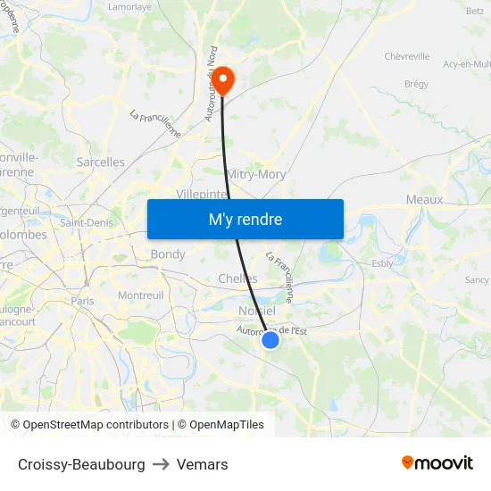 Croissy-Beaubourg to Vemars map