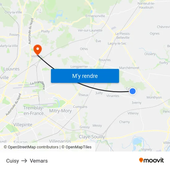 Cuisy to Vemars map