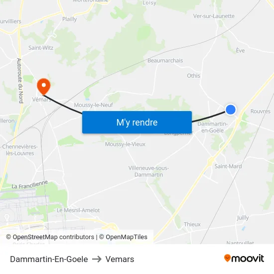 Dammartin-En-Goele to Vemars map