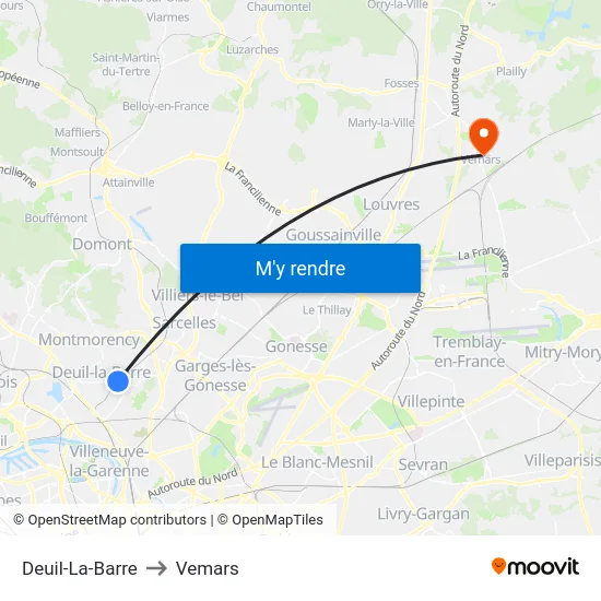 Deuil-La-Barre to Vemars map