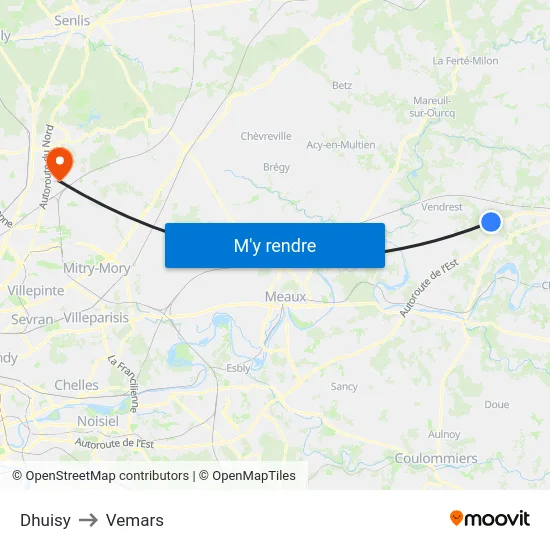 Dhuisy to Vemars map