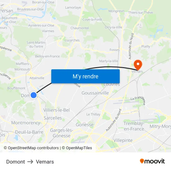 Domont to Vemars map