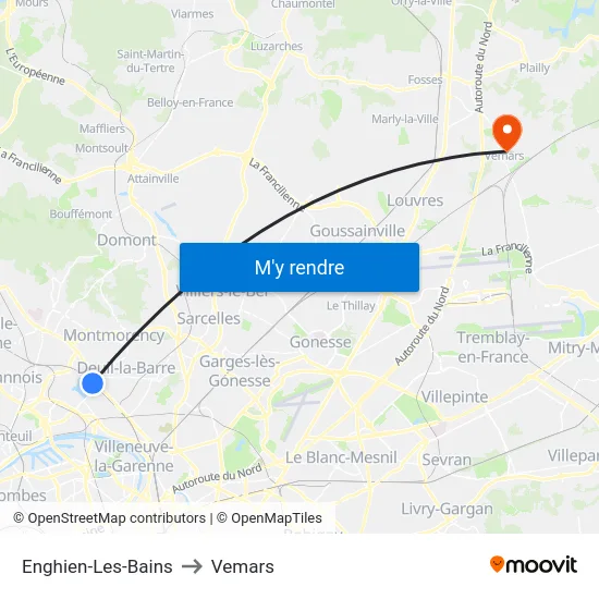 Enghien-Les-Bains to Vemars map