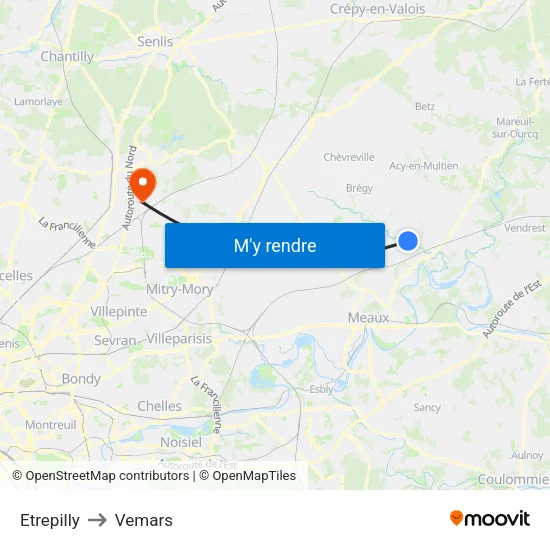 Etrepilly to Vemars map